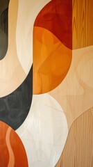 Geometric Wall Art with Abstract Shapes, Warm Color Palette, Wavy Lines, and Organic Shapes, Evoking a Vintage Feel