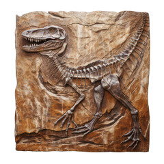 Saurian fossil in the rock isolated on white created with Generative AI