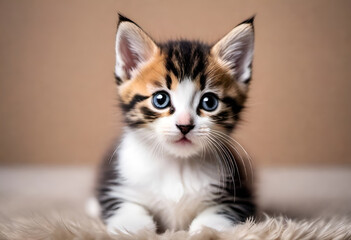 baby cat with funny expiration on minimal background, kitten