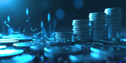 3D Background with Blue Money Business Graph Finance Chart, Depicting Growth Financial Data, Investment Market Profit Bars, and Success Market Stock Technology Currency Report Concept