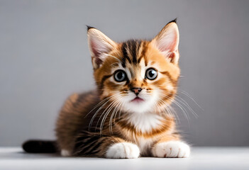 baby cat with funny expiration on minimal background, kitten