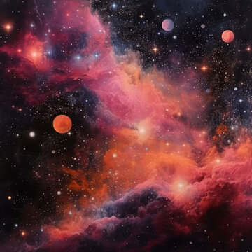 Galaxy, stars and clouds all of the image is pink peach 