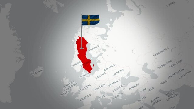 Flying Flags of Sweden Across the Map.Sweden map.