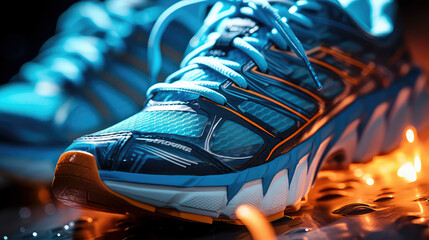 Dynamic energy in a single step: Close-up of a training shoe radiating power and speed. Perfect for...