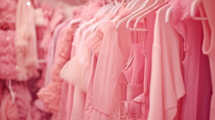 Pink things are hanging on a hanger in the closet