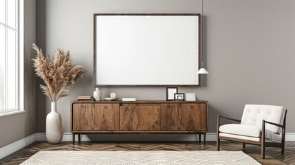 Elegant Living Room with Blank Wall Art Space