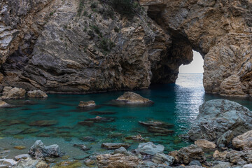 Fototapeta na wymiar Blue Grotto, TÃ¼rkiye, rock and sea, lagoon in the Mediterranean sea