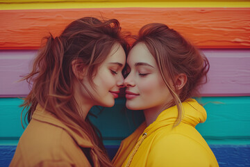 Naklejka premium An inclusive couple close to each other, concept of pride and women's empowerment