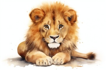 Obraz premium Charming watercolor lion illustration, adorable king of the jungle.