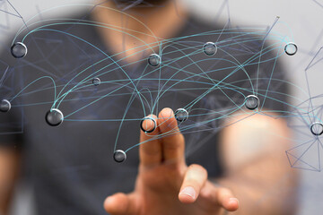 Global network. Blockchain. 3D illustration. Neural networks and artificial intelligence. Abstract  - neural network exposure digital