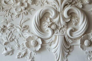 White Stucco Floral Relief