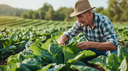 Senior Farmer Examining Tobacco Leaves