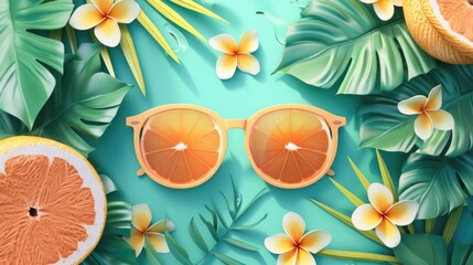 Citrus Sunglasses on Tropical Background