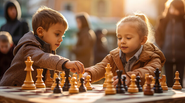 Close up of children playing chess
