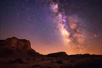 Under a celestial canvas, the Milky Way paints a luminous arc over a silent desert, a spectacle of the infinite.

