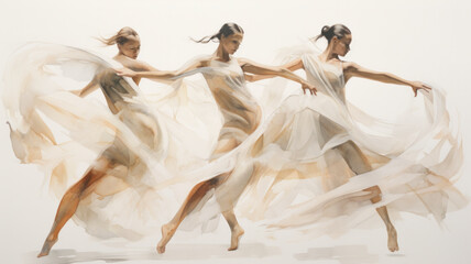 Modern Interpretation: In a contemporary dance interpretation, watercolours blend and flow, mimicking the dancers' creativity and innovation.