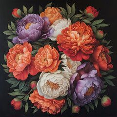 multi shades peonies on a black background iny