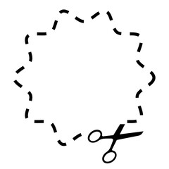 Cut Here Symbol with Scissors and Dashed Line Circle vector 10 eps