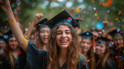 a group of young people students in black student academic robes celebrate and sincerely have fun completing their studies and getting an education