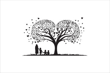 Beautifully Love tree silhouette, love tree silhouette Valentine Silhouette and love vector.