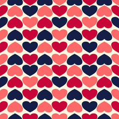 Seamless pattern, Multi-colored hearts arranged in an endless sequence. Background for designing, printing, gift wrapping paper and fabric.