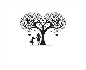 Beautifully Love tree silhouette, love tree silhouette Valentine Silhouette and love vector.