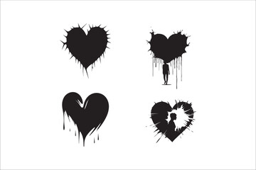 Broken heart gothic vector Silhouette set, love sign gothic Silhouette and cracked grunge Silhouette shapes.