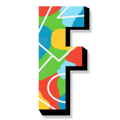 F Alphabet rainbow line shadow art for decor preschool, background, bulletin board, PNG, brighten up your designs