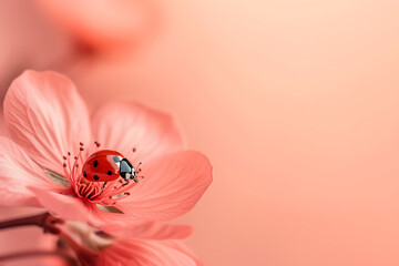 pink flower with ladybug with background inyle