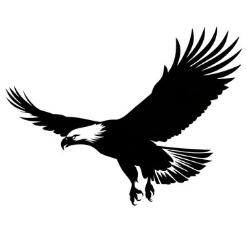 Black Color Silhouette of a Bald Eagle Simple