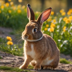 Fototapeta premium cute bunny on grass with beautiful nature