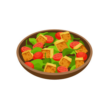 Spinach and tofu salad vegan food illustration