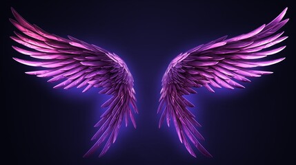 An enchanting image featuring beautiful magic, colorful, and glowing angelic violet purple wings, gracefully isolated on a white background. 