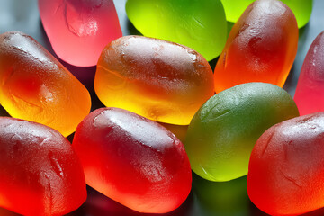 Jelly sweets close-up. Assortment of multi-colored jelly sweets. View from above