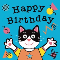 Cute black and white cat illustration. Happy birthday cat. Cute cat in a jumper. Kitten in a sweater. Birthday cat art. Birthday cat design.
