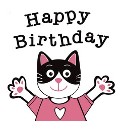 Cute black and white cat illustration. Happy birthday cat. Cute cat in a jumper. Kitten in a sweater. Birthday cat art. Birthday cat design.