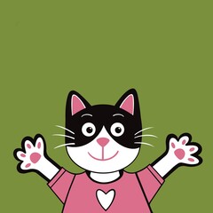 Obraz premium Cute black and white cat illustration. Happy cat in a jumper. Cartoon cat in a sweater. Cute kitten cartoon. Cute kitten cartoon.