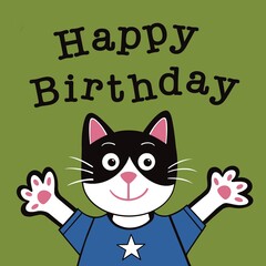 Cute black and white cat illustration. Happy birthday cat. Cute cat in a jumper. Kitten in a sweater. Birthday cat art. Birthday cat design.