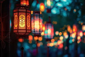 Poster Taiwan Lantern Festival , Luminous Landscape: Capture the breathtaking scene of thousands of lanterns illuminating streets, temples, and parks, showcasing the vibrant colors and intricate designs. © Nopparat