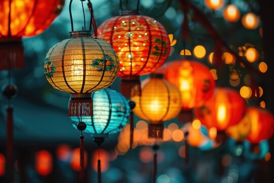 Taiwan Lantern Festival , Luminous Landscape: Capture the breathtaking scene of thousands of lanterns illuminating streets, temples, and parks, showcasing the vibrant colors and intricate designs.
