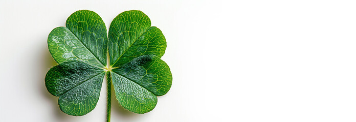 Four leaf clovers on white background, Realistic natural leaves natural background, little green...