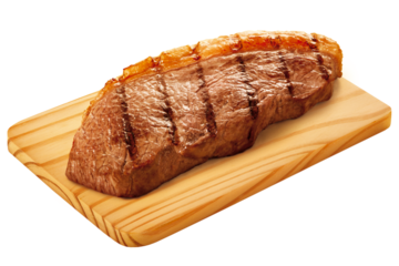 tábua de madeira com suculenta picanha grelhada isolado em fundo transparente