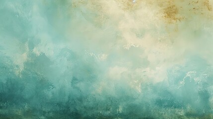 A dreamy, abstract texture of aqua tones with gold accents on a wall, evoking a sense of depth and creativity.
