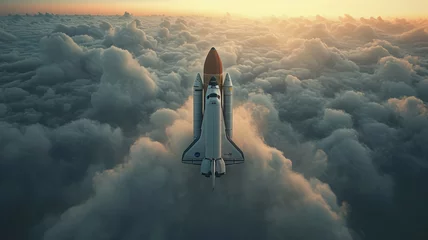 Photo sur Plexiglas UFO Top view Space Shuttle Flying Over The Clouds,generative ai