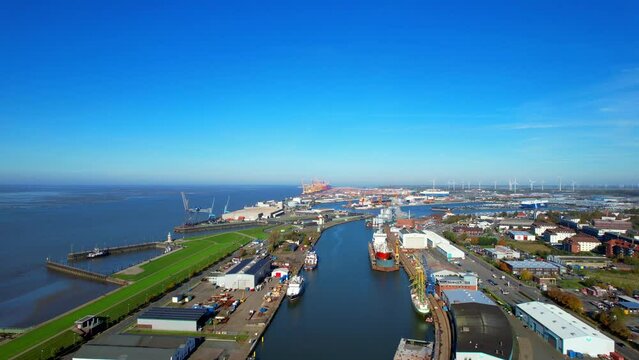 Bremerhaven - Northern Germany - landing aerial aerial view over the Kaiser habor