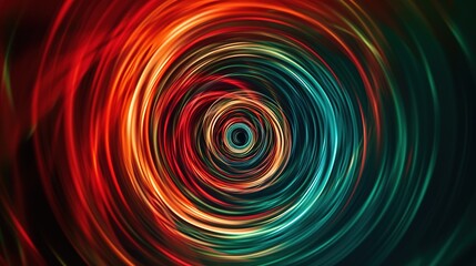 Abstract illustration of a mesmerizing spiral blending warm reds and cool greens in a dynamic swirl pattern.