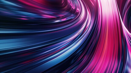 Abstract image showcasing fluid blue and pink neon waves with a sense of rapid motion and futuristic vibe.