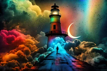 Zelfklevend Fotobehang lighthouse in the night © Muhammad Faizan