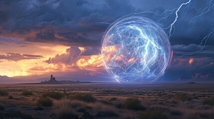 Fantasy alien planet. Sunset over the desert