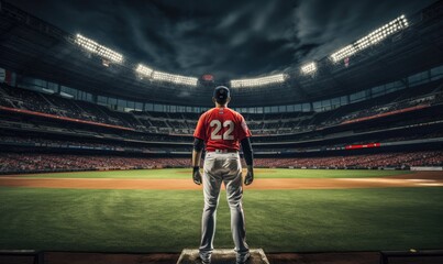 Baseball Player Standing on Base in Stadium
